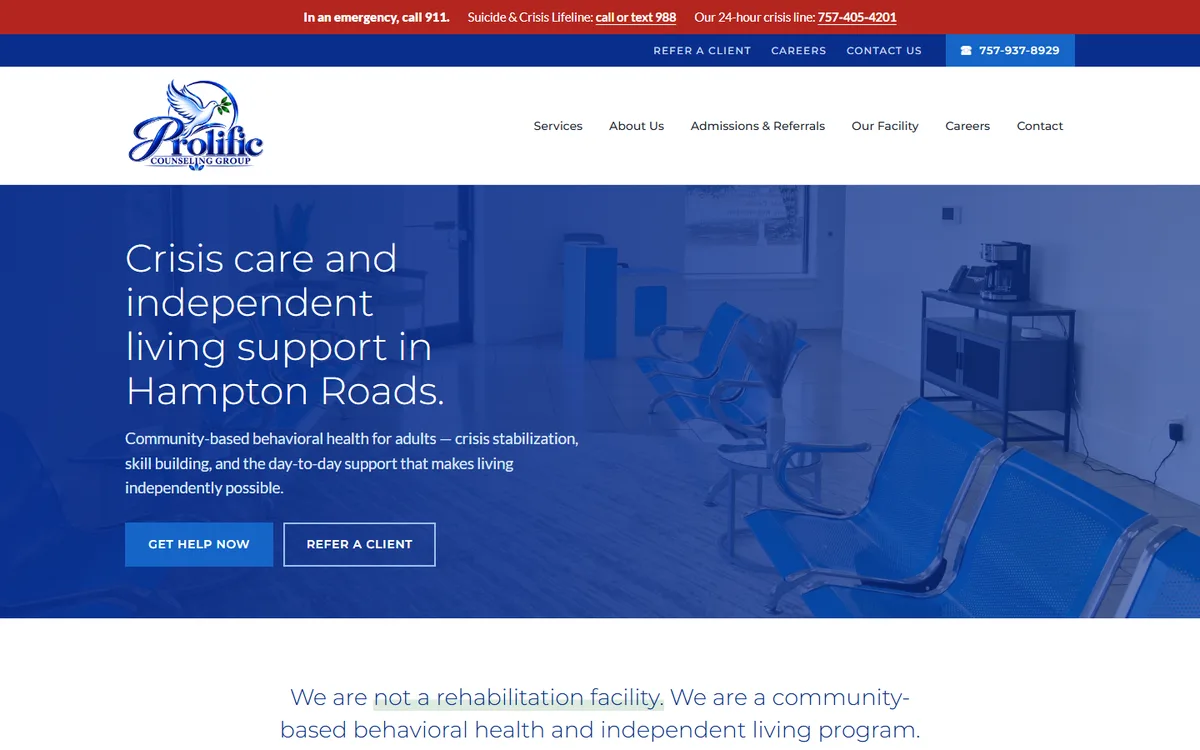 Prolific Counseling Group home page on a computer