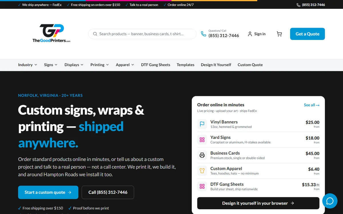 TheGoodPrinters.com home page on a computer